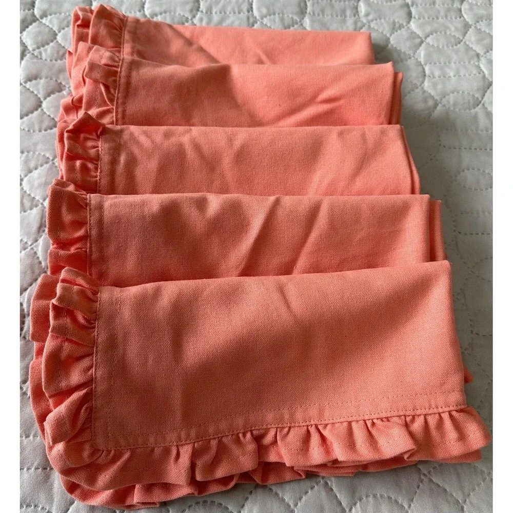 Hen House Linens Napkin Ruffle Coral Pink Barbie Shabby Chic Cotton Set 5 20x20